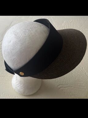 Eric Javits New York Squishee Black and Tweed Straw Visor Hat UPF ~ One Size